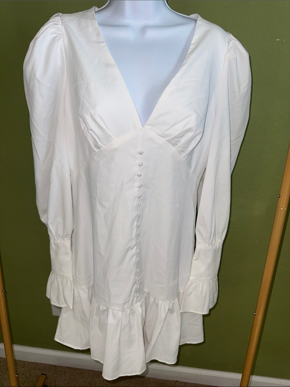SHEIN White V-Neck Button-Front Ruffle Mini Dress - Picture 2 of 5